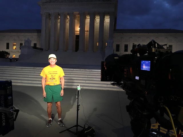 Morgan in front of TV news crew at the Supreme Court the first Monday in October 2019.